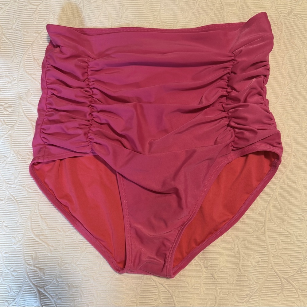 Women's Ruched High-Waisted Swim Bottom - Pink